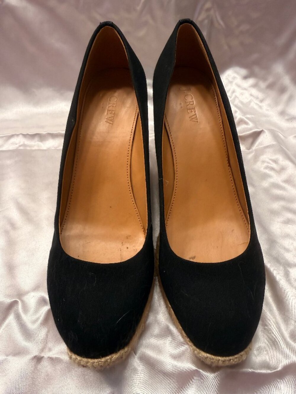 J.Crew Black Canvas Espadrille Wedge Pumps Heels Size 8